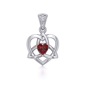 The Small Celtic Trinity Heart Silver Pendant with Gemstone TPD5913 - Jewelry
